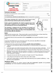 Med Rec. No…………………………………………………………..  CONSENT FORM FOR TONSILLECTOMY ± ADENOIDECTOMY