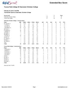 Extended Box Score Toccoa Falls College @ Clearwater Christian College February 22, [removed]:49 PM) Tournament Game at Clearwater Christian College Score by half Clearwater Christian College