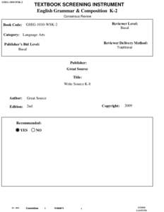 GSEG-1010-WSK-2  TEXTBOOK SCREENING INSTRUMENT English Grammar & Composition K-2 Consensus Review