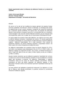 Resum · Estudi experimental sobre la influència de deflectors fluvials en la retenció de nutrients