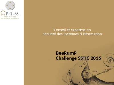 Conseil et expertise en Sécurité des Systèmes d’Information BeeRumP Challenge SSTIC 2016