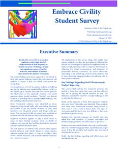 Embrace Civility Student Survey Embrace Civility in the Digital Age Web: http://embracecivility.org Email:  February 9, 2016