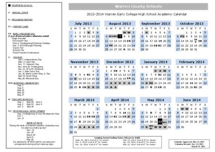Warren County Schools  __ START/END SCHOOL A - ANNUAL LEAVE[removed]Warren Early College High School Academic Calendar