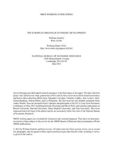 NBER WORKING PAPER SERIES  THE EUROPEAN ORIGINS OF ECONOMIC DEVELOPMENT William Easterly Ross Levine Working Paper 18162