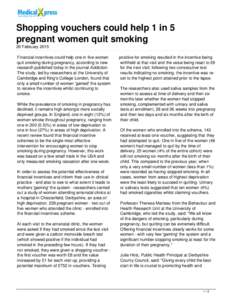 Shopping vouchers could help 1 in 5 pregnant women quit smoking
