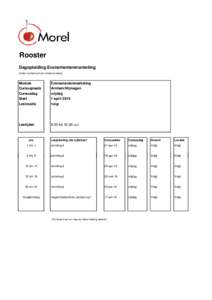 Rooster Dagopleiding Evenementenmarketing (onder voorbehoud van roostermutaties) Module Cursusplaats