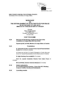 DIRECTORATE GENERAL FOR EXTERNAL POLICIES Secretariat of the Committee on Foreign Affairs WORKSHOP ON THE ESTABLISHMENT OF AN EU INSTITUTE FOR PEACE