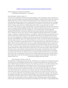 Southern Campaign American Revolution Pension Statements & Rosters Pension Application of Samuel Auxer W8516 Transcribed and annotated by C. Leon Harris State of Kentucky Johnson County SS on this 4th day of September 18