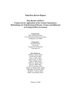 USEPA: Final Peer Review Report: Framework for Application of the Toxicity Equivalence Methodology for Polychlorinated Dioxins, Furans and Biphenyls