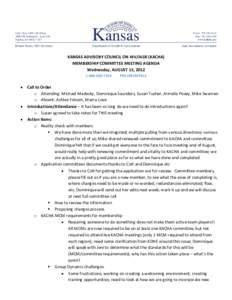 KANSAS ADVISORY COUNCIL ON HIV/AIDS (KACHA) MEMBERSHIP COMMITTEE MEETING AGENDA Wednesday, AUGUST 15, [removed]7326  •