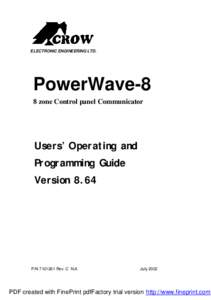 ELECTRONIC ENGINEERING LTD.  PowerWave-8 8 zone Control panel Communicator  Users’ Operating and