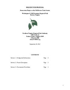 REQUEST FOR PROPOSAL Renovation Project at the Old Reston Train Station Washington & Old Dominion Regional Park Reston, Virginia  Northern Virginia Regional Park Authority