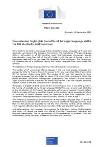 EUROPEAN COMMISSION  PRESS RELEASE Brussels, 13 September[removed]Commission highlights benefits of foreign language skills