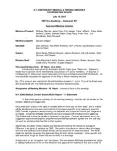 N.H. EMERGENCY MEDICAL & TRAUMA SERVICES COORDINATING BOARD July 19, 2012 NH Fire Academy – Concord, NH Approved Meeting minutes