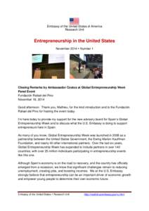Embassy of the United States of America Research Unit Entrepreneurship in the United States November 2014  Number 1