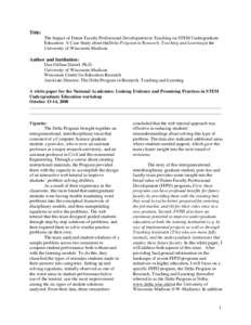 Title: The Impact of Future Faculty Professional Development in Teaching on STEM Undergraduate Education: A Case Study about theDelta Program in Research, Teaching and Learning at the University of Wisconsin-Madison  Aut
