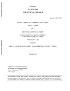 Public Disclosure Authorized  Document of The World Bank FOR OFFICIAL USE ONLY