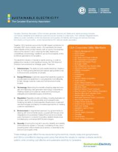 S U S TA I N A B L E E L E C T R I C I T Y The Canadian Electricity Association Canadian Electricity Association (CEA) members generate, transmit, and distribute to electrical energy industrial, commercial, residential a