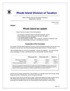 Rhode Island Division of Taxation State of Rhode Island and Providence Plantations Department of Revenue October 5, 2012 ADV