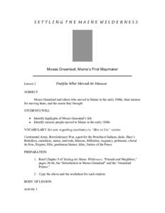 SETTLING THE MAINE WILDERNESS  Moses Greenleaf, Maine’s First Mapmaker ______________________________________________ Lesson 2