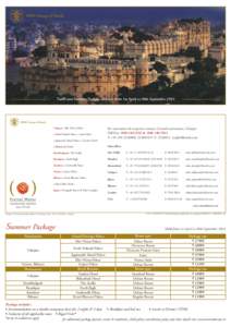 HRH Group of Hotels  Tariff cum Summer Package effective from 1st April to 30th September 2014 HRH Group of Hotels Shiv Niwas Palace
