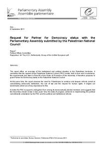 Doc. … 9 September 2011 Request for Partner for Democracy status with the Parliamentary Assembly submitted by the Palestinian National Council