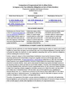 Comparison of Congressional Acts to Allow States to Impose a Use Tax Collection Obligation on Out-of-State Retailers