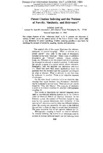 Essays of an Information Scientist, Vol:7, p[removed], 1984 Copyright [Reprinted from the Journal of Chemical Ihxumentation, 6, [removed] by the American Chemical Society and reprinted by permission of the copyrig