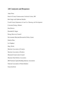 All Comments and Responses Alana Wase Board of County Commissioners Frederick County, MD Bob Geiger and Catherine Buckler Carroll County Department of Land Use, Planning, and Development