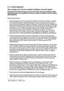 P7_TA-PROV[removed]Marco político de la UE para combatir la violencia contra las mujeres Resolución del Parlamento Europeo, de 5 de abril de 2011, sobre las prioridades y líneas generales del nuevo marco político d