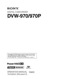 DIGITAL CAMCORDER  DVW-970/970P The supplied CD-ROM includes operation manuals for the DVW-970/ 970P Digital Camcorder (English, Japanese, French, German, Italian,