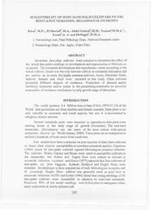 SUSCEPTIBILITY OF SOME DATE-PALM CUL TIV ARS TO THE ROOT-KNOT NEMATODE, MELOIDOGYNE INCOGNITA Eissat, M.F..; EI-Sherier, M.A.; AbdeI Gawadt,M.M., YoussefM.M.A!.; Ismailt,A. A. and EI-Nagdi1,W.M.A. 1. Nematology unit, Pla