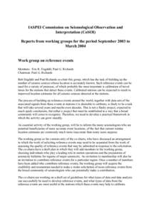 IASPEI Commission on Seismological Observation and Interpretation (CoSOI) Reports from working groups for the period September 2003 to March[removed]Work group on reference events