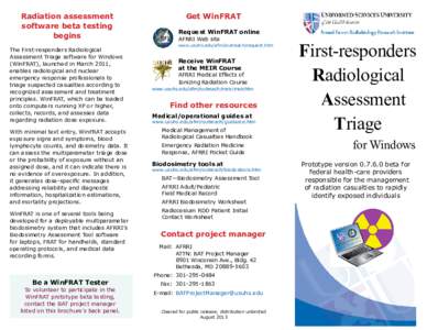 Biodosimetry / Triage / Ionizing radiation / Dosimetry / Absorbed dose / Radiation therapy / Radiation exposure / Dose / Medicine / Radiobiology / Armed Forces Radiobiology Research Institute