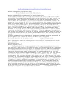 Southern Campaign American Revolution Pension Statements Pension Application of William Cason S9157 Transcribed and annotated by C. Leon Harris State of Virginia County of Spottsylvania [sic: Spotsylvania] to wit. On thi