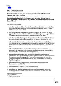 P7_TA-PROV[removed]Menschenrechte im Iran, insbesondere die Fälle Sakineh MohammadiAshtiani und Zahra Bahrami Entschließung des Europäischen Parlaments vom 8. September 2010 zur Lage der Menschenrechte in Iran, insb