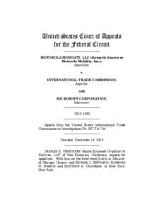 United States Court of Appeals for the Federal Circuit ______________________ MOTOROLA MOBILITY, LLC (formerly known as Motorola Mobility, Inc.),