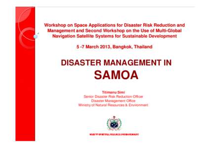 Public safety / Humanitarian aid / Tsunamis / Disaster / Natural disasters / Cyclone Val / UN-SPIDER / Samoa earthquake / Management / Emergency management / Disaster preparedness