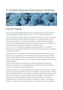 CALL FOR PAPERS ECAADE MILAN REGIONAL WORKSHOP 2015