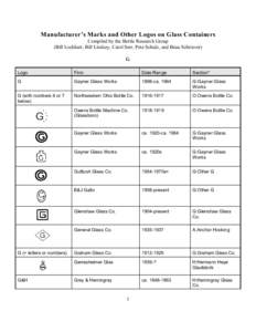 Manufacturer’s Marks and Other Logos on Glass Containers Compiled by the Bottle Research Group (Bill Lockhart, Bill Lindsey, Carol Serr, Pete Schulz, and Beau Schriever) G Logo