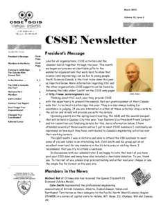 March 2013 Volume 10, Issue 3 CSSE Newsletter Inside this issue: President’s Message