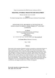 Paper to be presented at the DRUID Summer Conference 2004 on  INDUSTRIAL DYNAMICS, INNOVATION AND DEVELOPMENT Elsinore, Denmark, June 14-16, 2004 Theme D: The Global Knowledge Divide, International Learning and Intellect