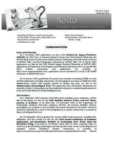 Volume	
  41	
  Issue	
  6	
   September	
  2014	
   Nestor Bibliography of Aegean Prehistory and Related Areas