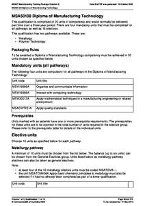 MSA50108 Diploma of Manufacturing Technology