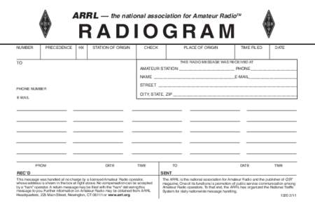 ARRL — the national association for Amateur Radio  TM RADIOGRAM