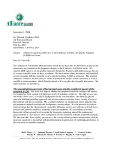 Background Material: [removed]Report (California Ambient Air Quality Standard (AAQS) for Ozone); Comments from Alliance of Automobile Manufacturers