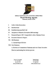   Indiana Commission on the Social Status of Black Males  Board Meeting Agenda  Wednesday, January 19, 2011 