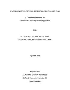 WATER QUALITY SAMPLING, HANDLING, AND ANALYSIS PLAN  A Compliance Document for Groundwater Discharge Permit Application  FOR: