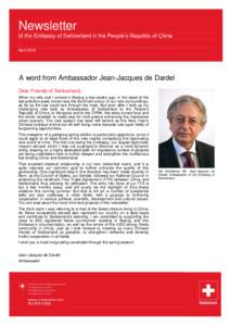 Newsletter of the Embassy of Switzerland in the People’s Republic of China - N° 18 - April 2014