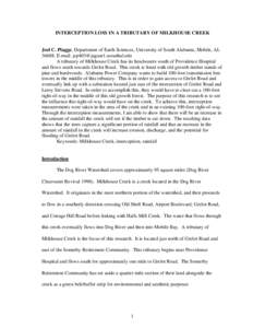 INTERCEPTION LOSS IN A TRIBUTARY OF MILKHOUSE CREEK  Joel C. Plagge, Department of Earth Sciences, University of South Alabama, Mobile, AL[removed]E-mail: [removed] A tributary of Milkhouse Creek has its